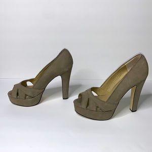 Taupe suede platforms